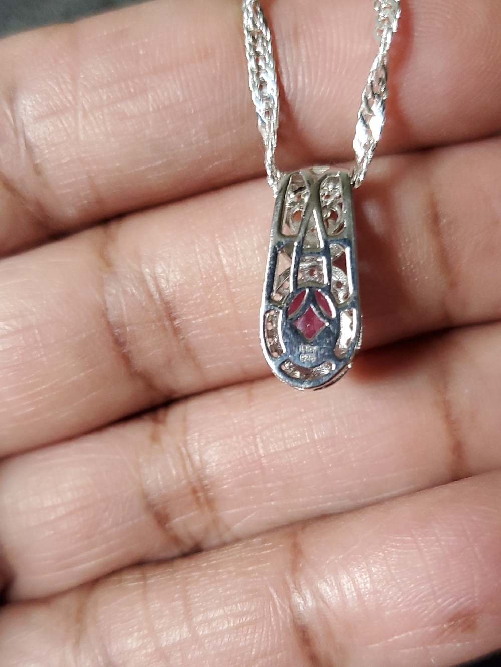 Ilikaka Hot Pink Sapphire Cambodian Zircon Pendant Necklace Platinum Plated - Picture 7 of 9